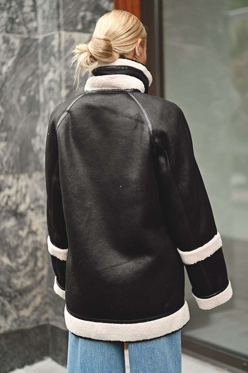 Reversible Blouson Coat Black/Cream - Bilde 6