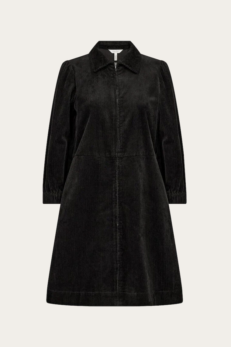 Part Two Eyvor Zip Down Long Sleeve Cord Shirt Dress Black (Shorter)