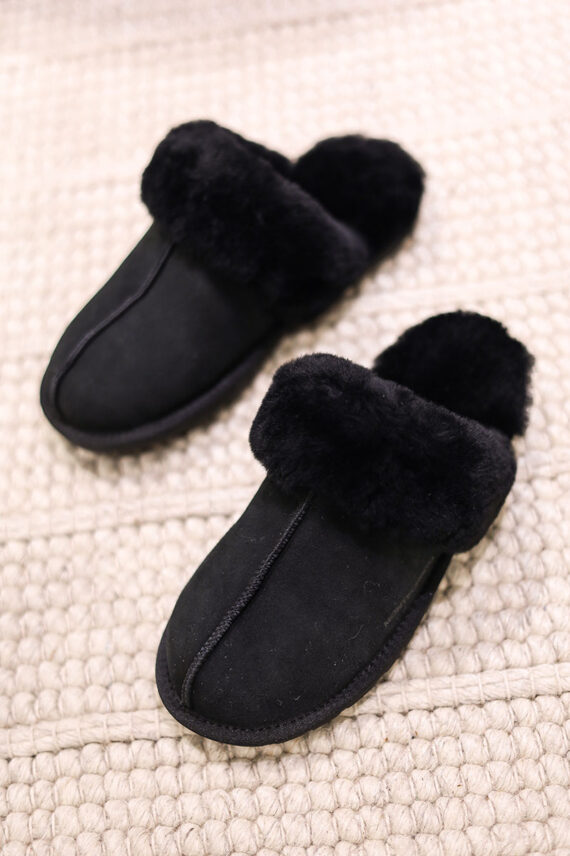 Ladies Fur Slippers Black