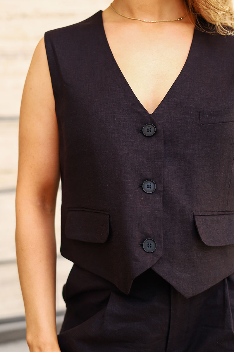 ElarahGZ Linen Waistcoat Black - Bilde 4