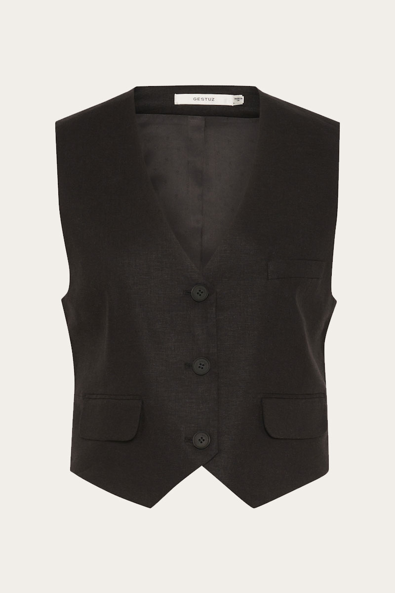 ElarahGZ Linen Waistcoat Black - Bilde 3