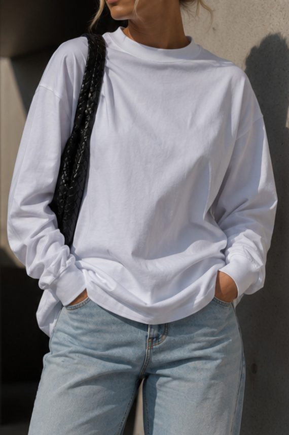 Box Fit Long Sleeve White