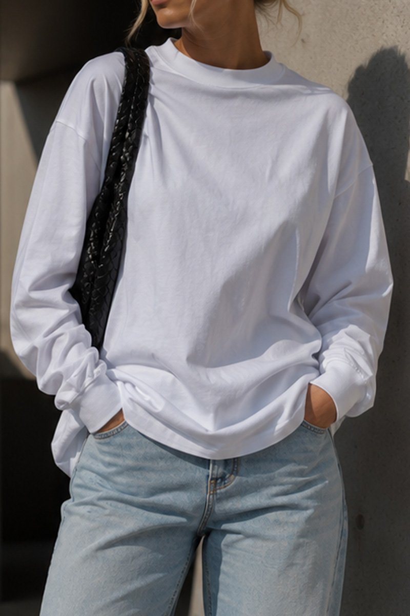 Box Fit Long Sleeve White