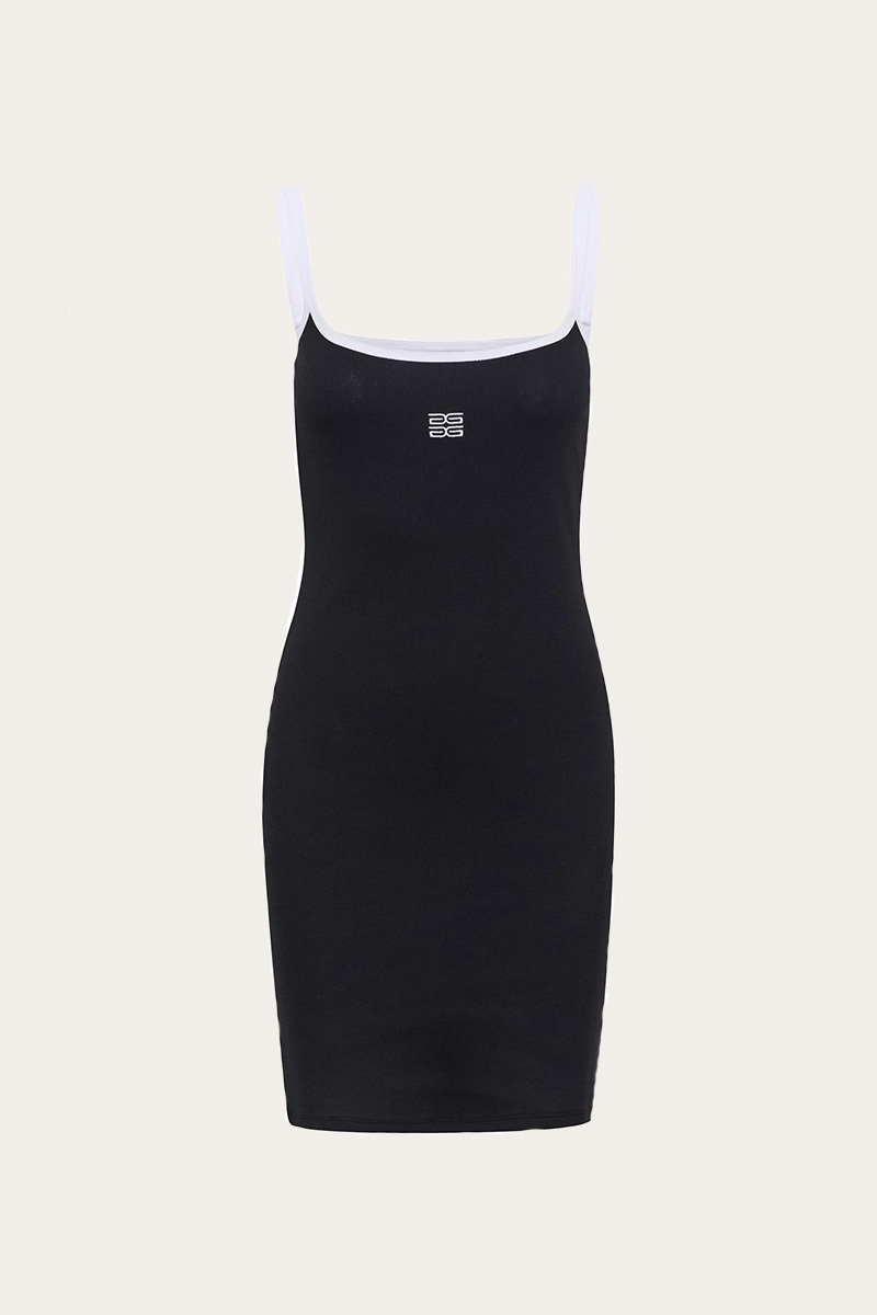 GZDrew Contrast Logo Strap Dress Black