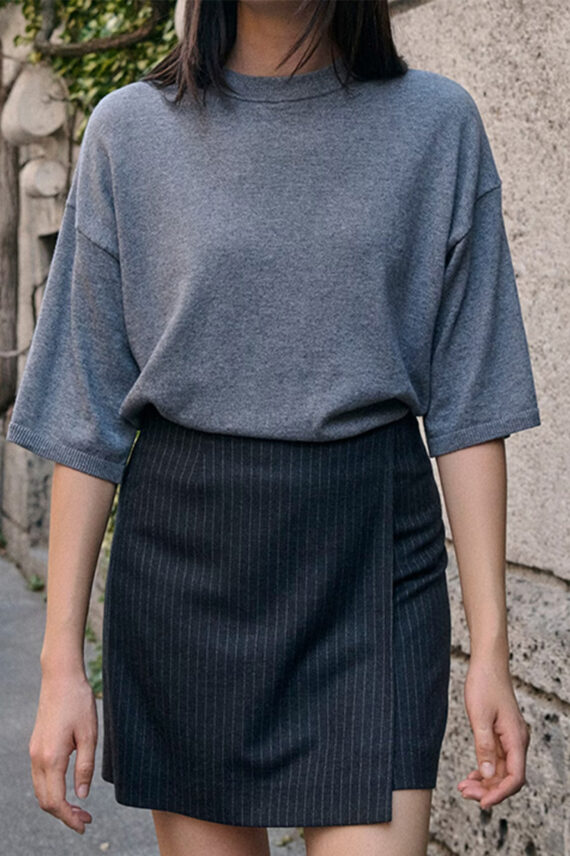 SL Malodi Mini Skirt Grey Melange Pinstripe