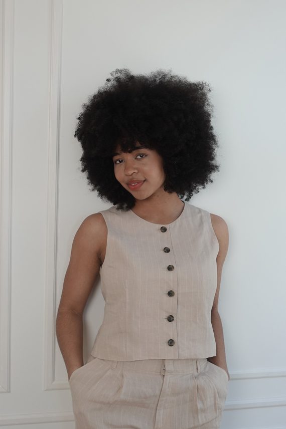 AzaniaPW Waistcoat Neutral Pinstripe