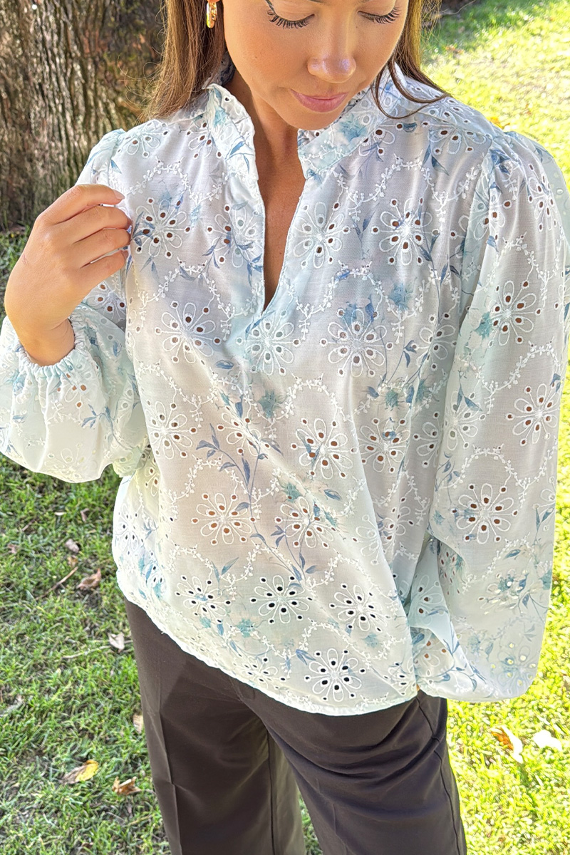 Grete Blouse Blue/White - Bilde 6