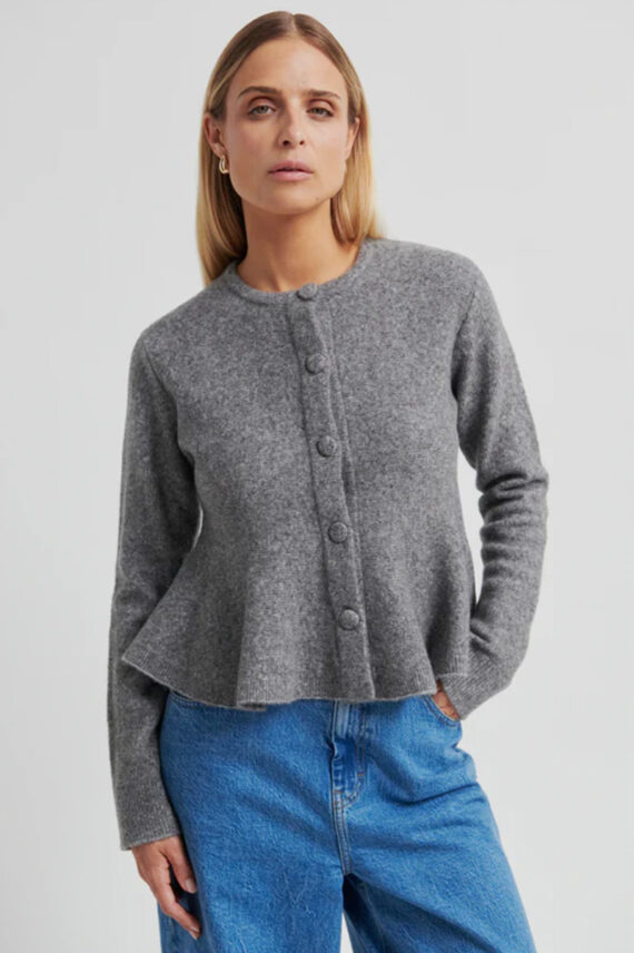 Hiva Peplum Cardigan Mid Grey Melange