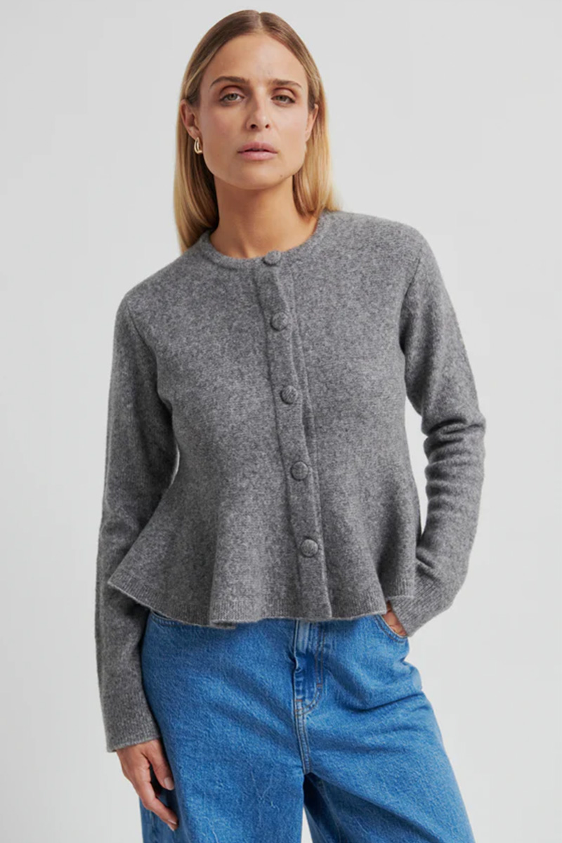 Hiva Peplum Cardigan Mid Grey Melange