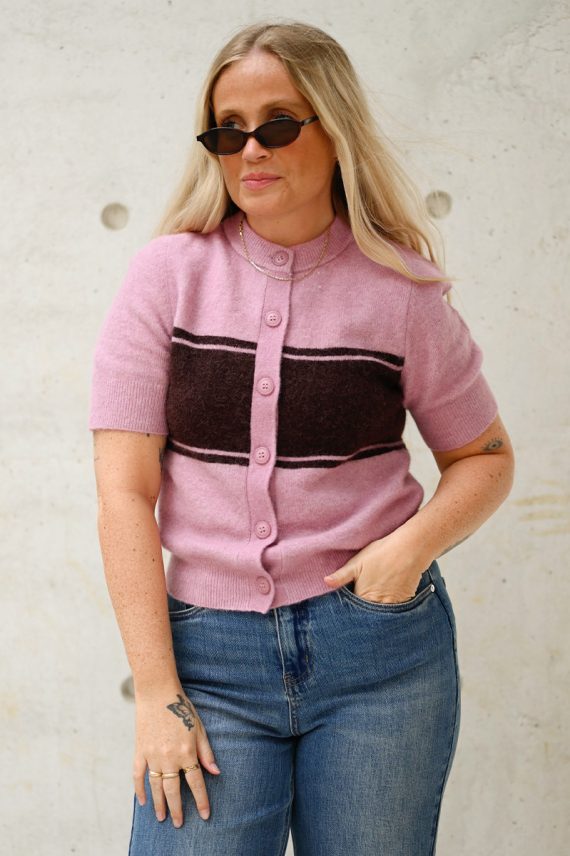 Sanoura SS Cardigan Orchid Wide Stripe
