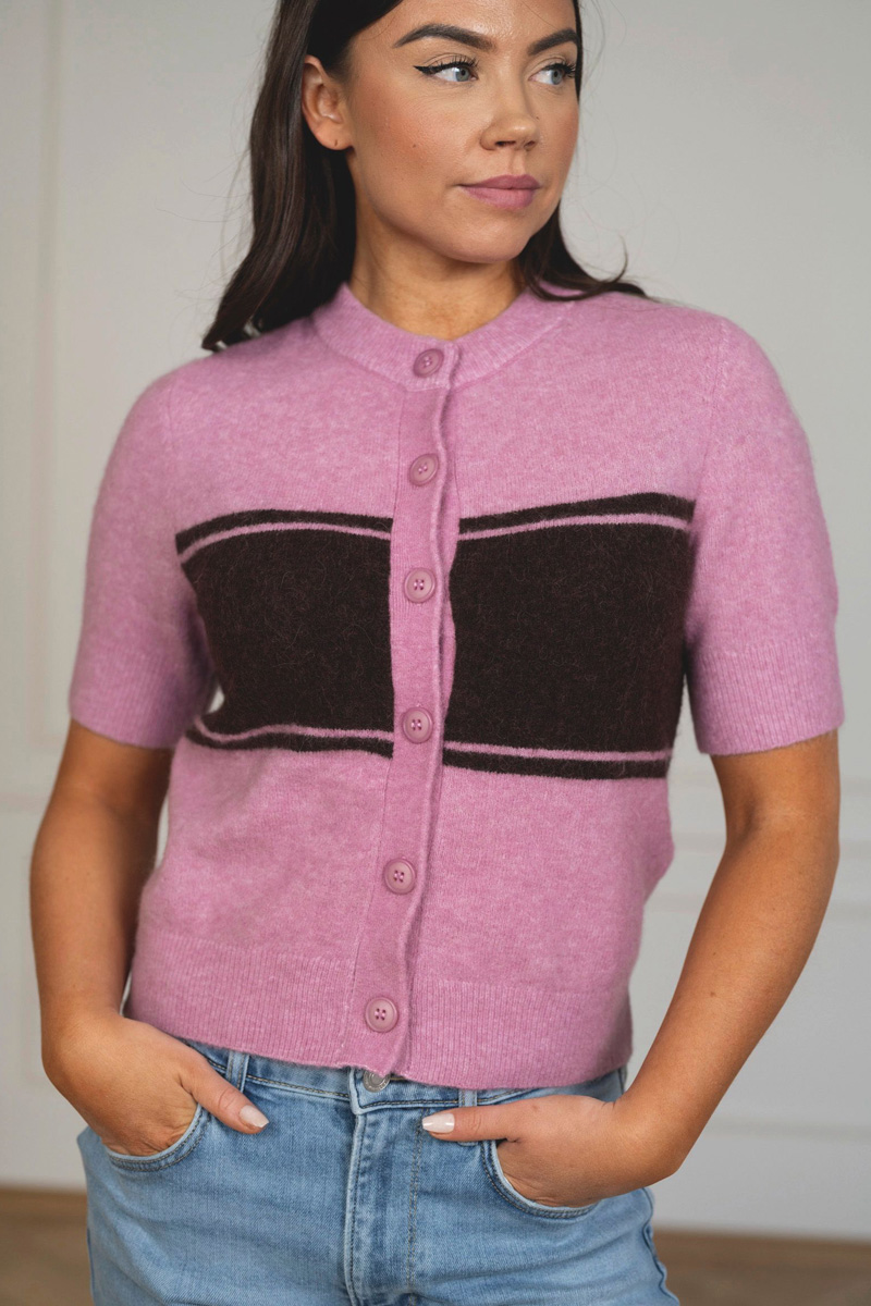 Sanoura SS Cardigan Orchid Wide Stripe