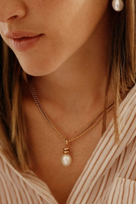 Swivel Necklace Pearl L Gold