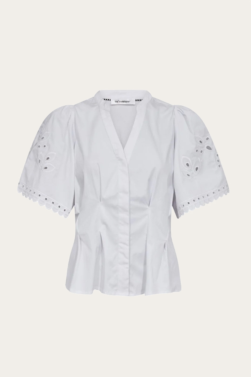 PoppyCC Emb SS V-Shirt White - Bilde 3