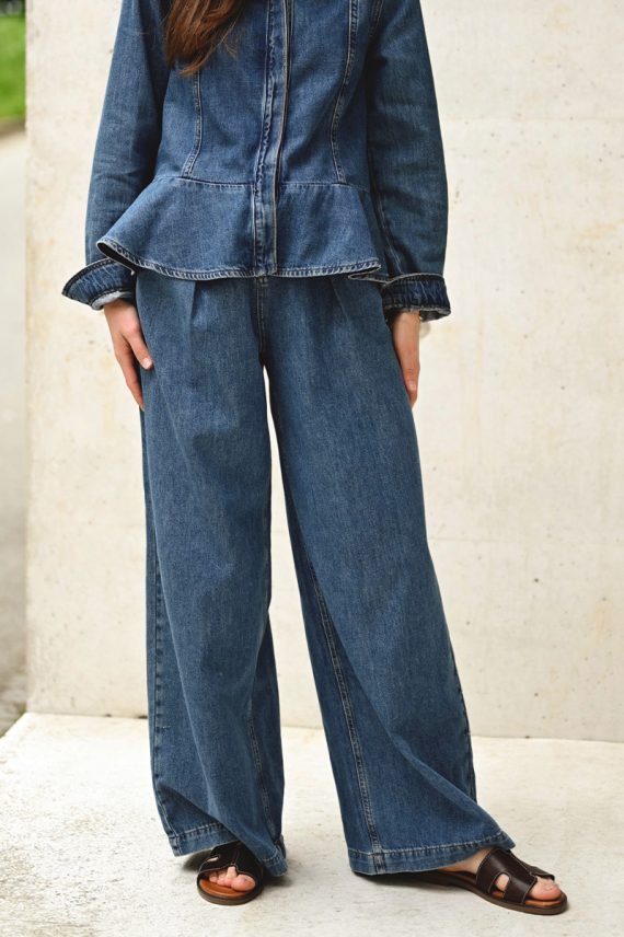 DophinaIW Wide Pants Washed Medium Blue