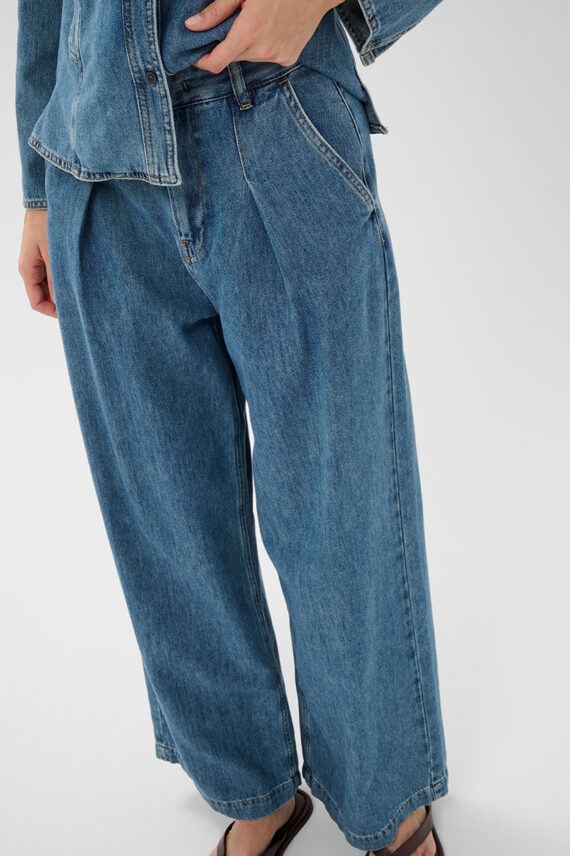 DophinaIW Wide Pants Washed Medium Blue