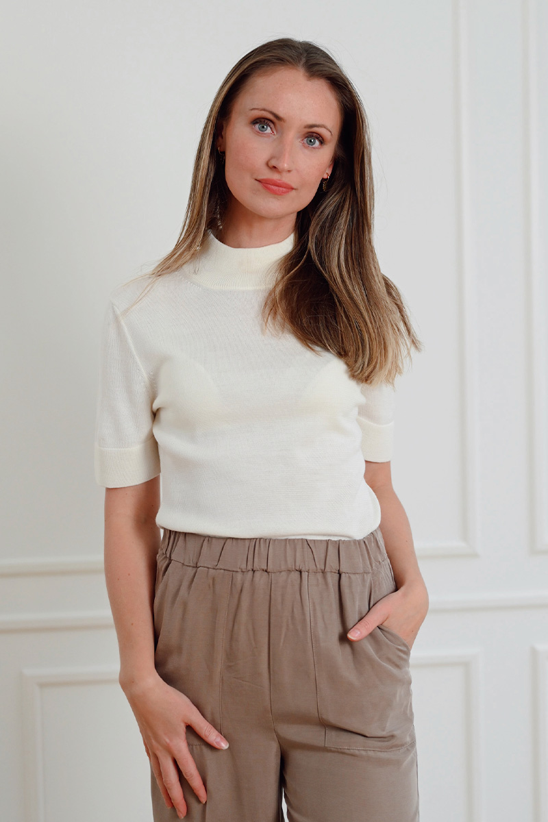 Merino Short Sleeve Polo Off White - Bilde 2