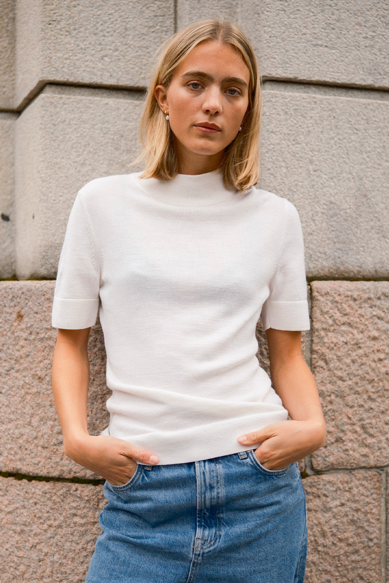 Merino Short Sleeve Polo Off White
