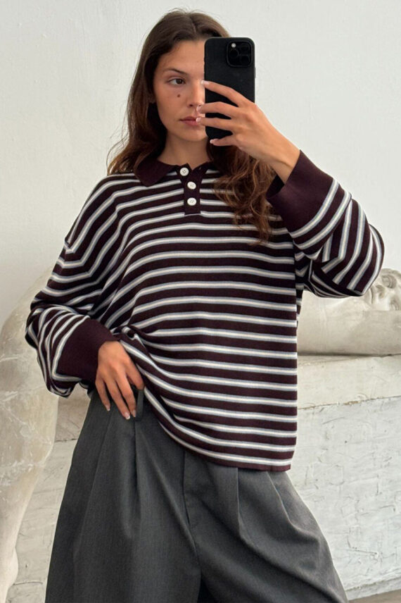 Adanne Stripe Polo Bordeaux/Blue