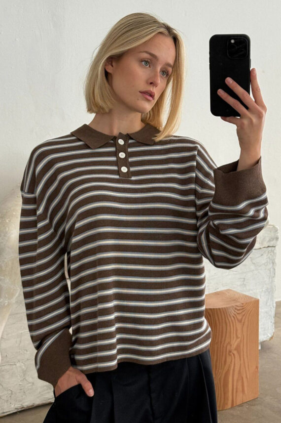 Adanne Stripe Polo Brown/Blue