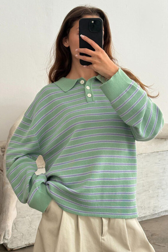 Adanne Stripe Polo Mint/Blue