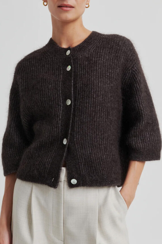 Andrea Knit Rib Cardigan Chocolate Torte