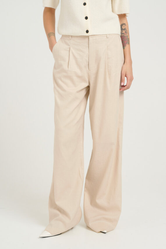 ElarahGZ Linen High Waist Pants Ancient Scroll