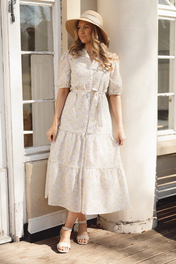 Kate V-neck long dress Lilac/Yellow