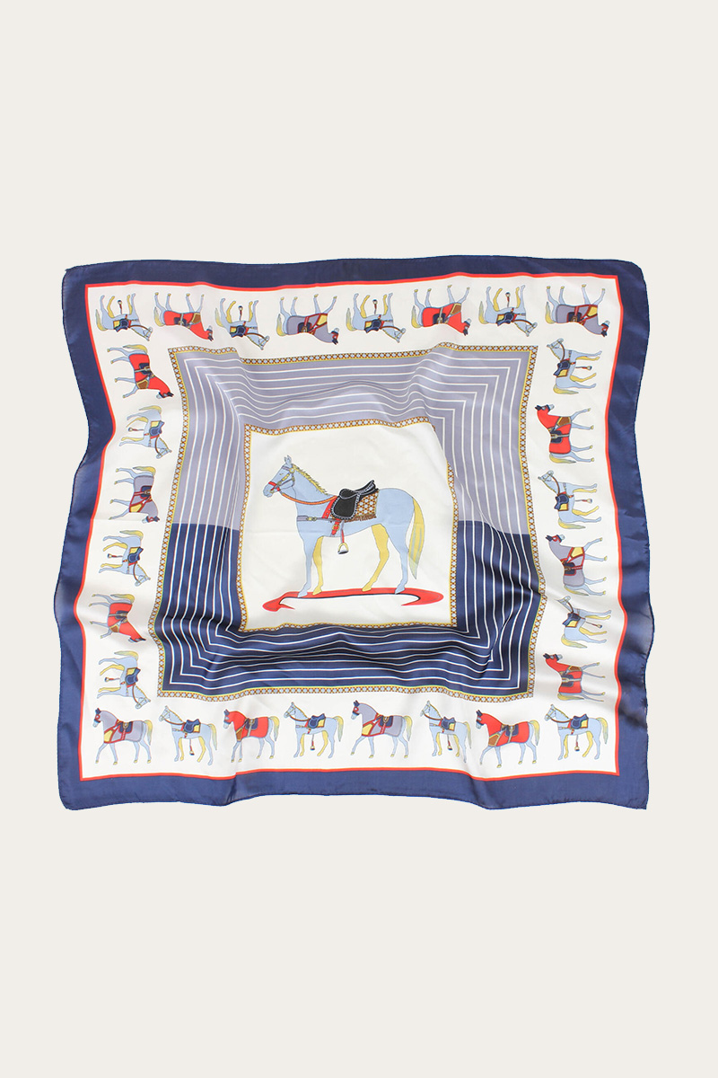 Skjerf med hester Marine Blue - Bilde 2