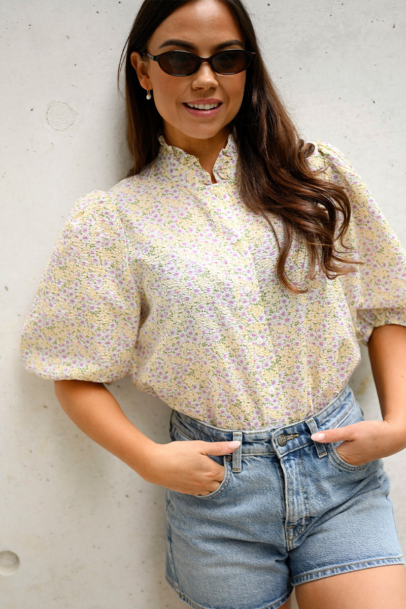 Tiffany short sleeve shirt Lilac/yellow