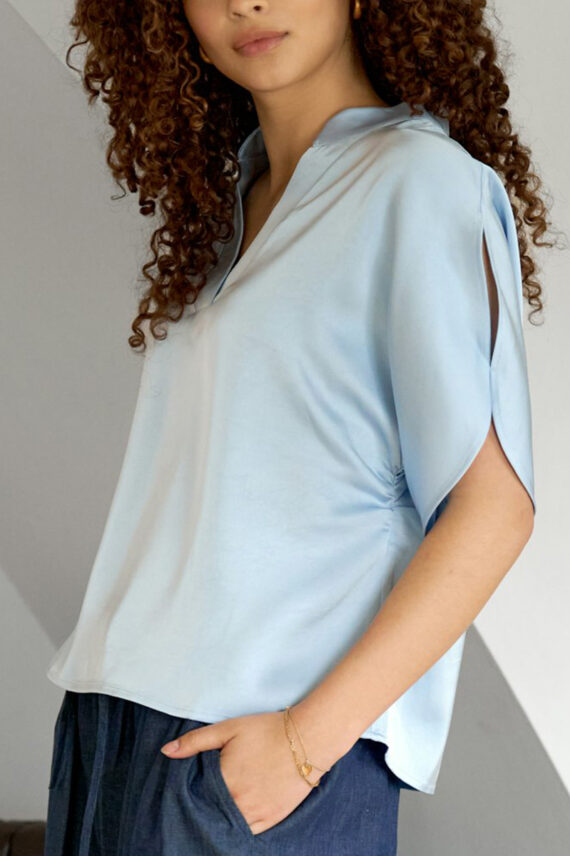 Anelle Heavy Sateen Blouse Light Blue