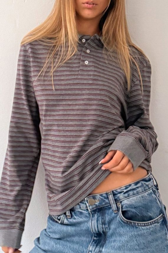 Hanni Long Polo Tee Grey/Bordaux