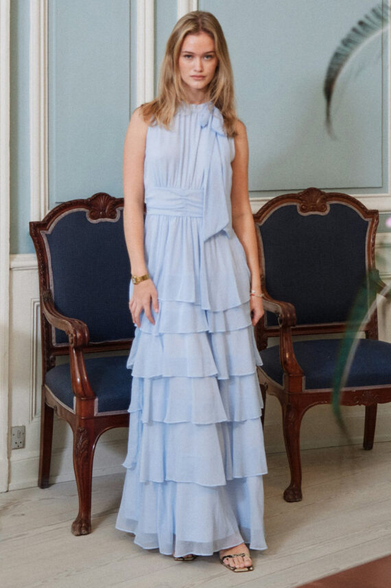 Marli Solid Chiffon Dress Light Blue