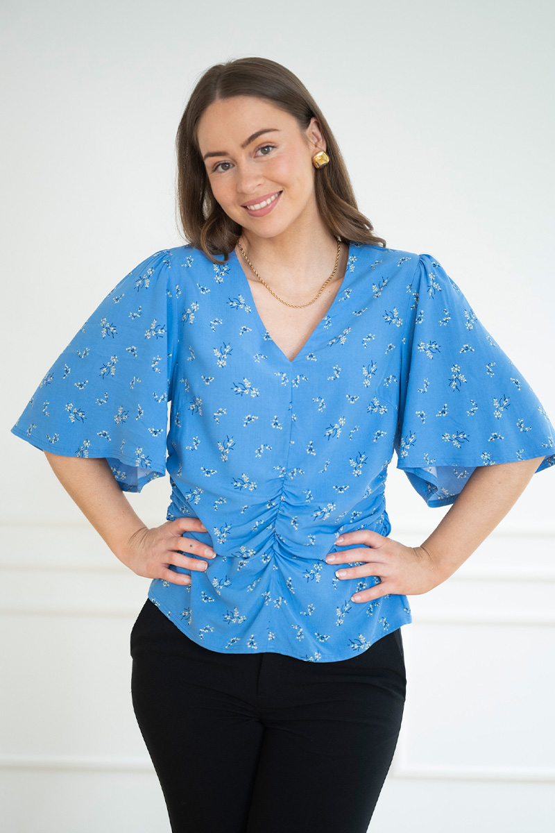 SLArjana Ruching Blouse SS Regetta Ditsy Print Blue - Bilde 2