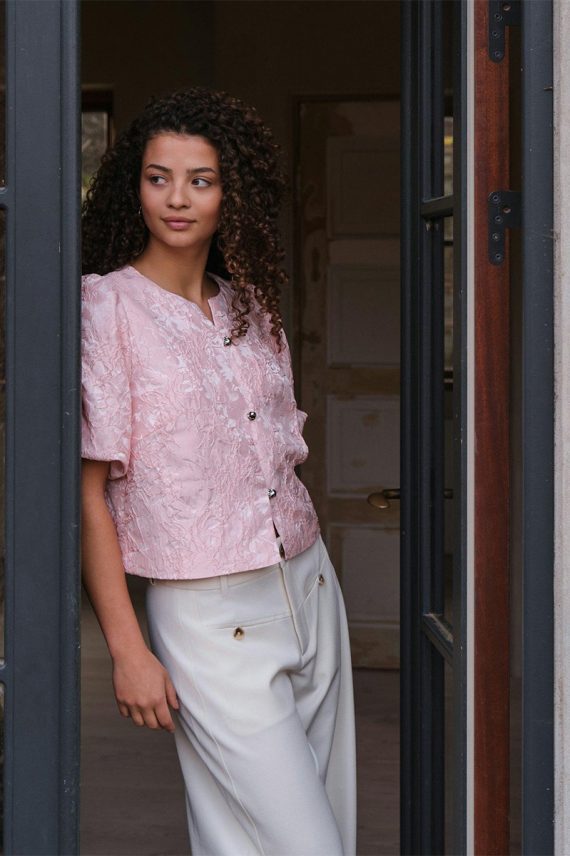 Aisa Soft Brocade Blouse Light Pink