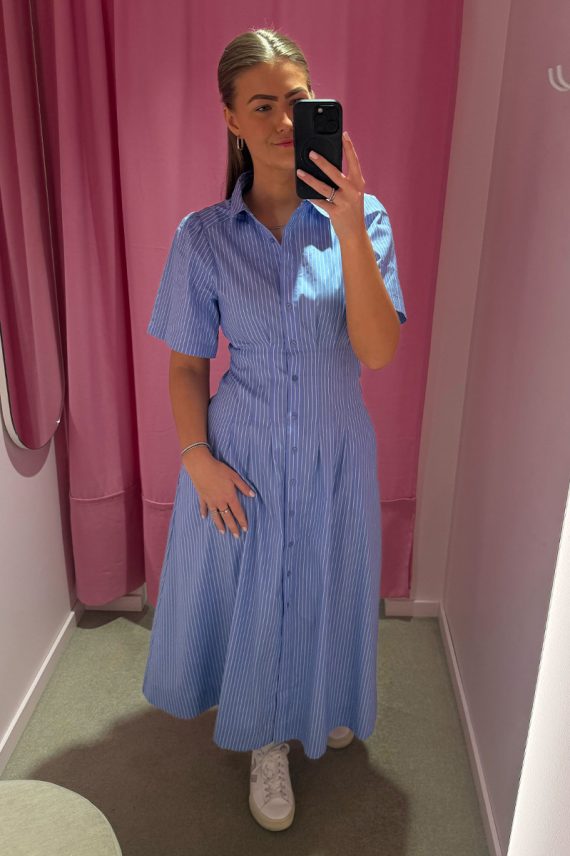 Baia Stripe Poplin Dress Light Blue