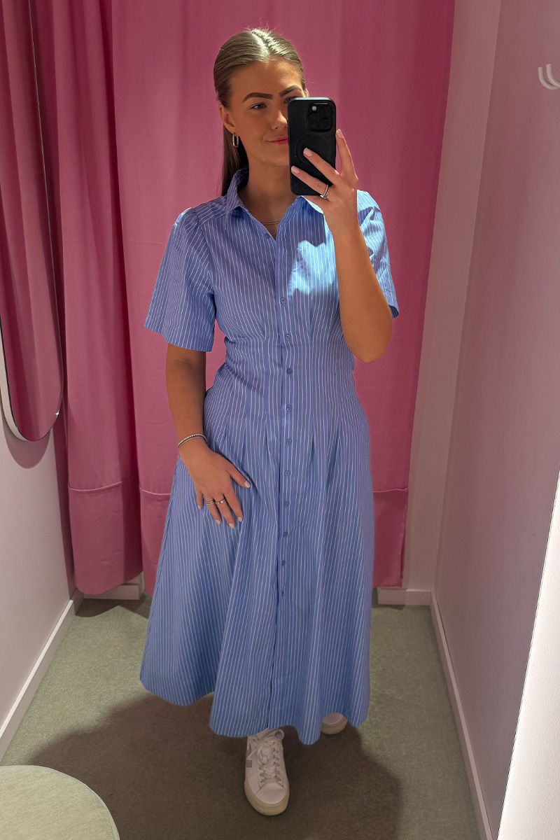 Baia Stripe Poplin Dress Light Blue