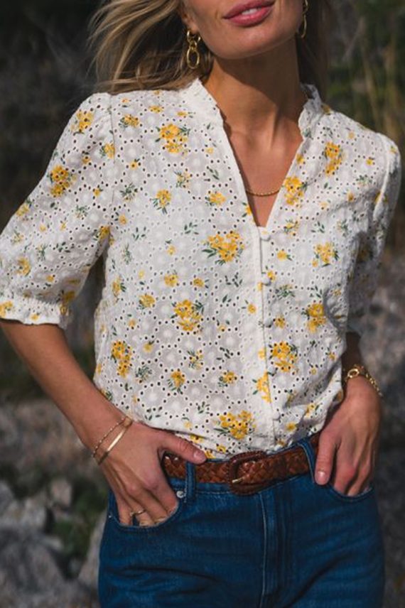 Eivor 2/4 Shirt Yellow Flower
