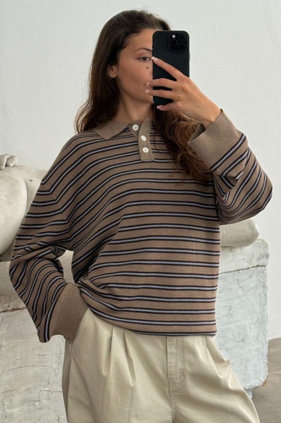 Adanne Stripe Polo Bordeaux/Beige