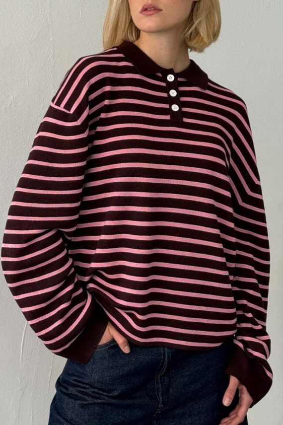 Adanne Stripe Polo Bordeaux/Rose