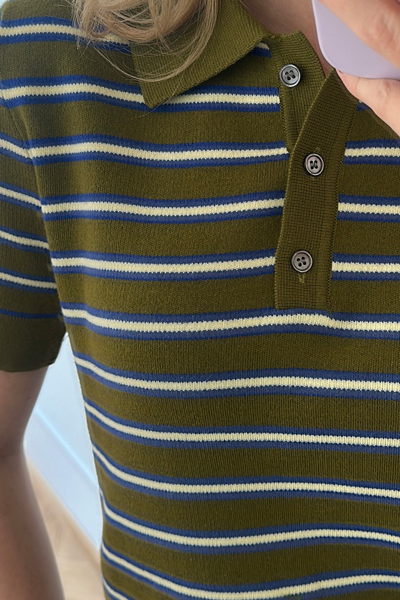 Aduna Polo Knit Olive/Blue - Bilde 2