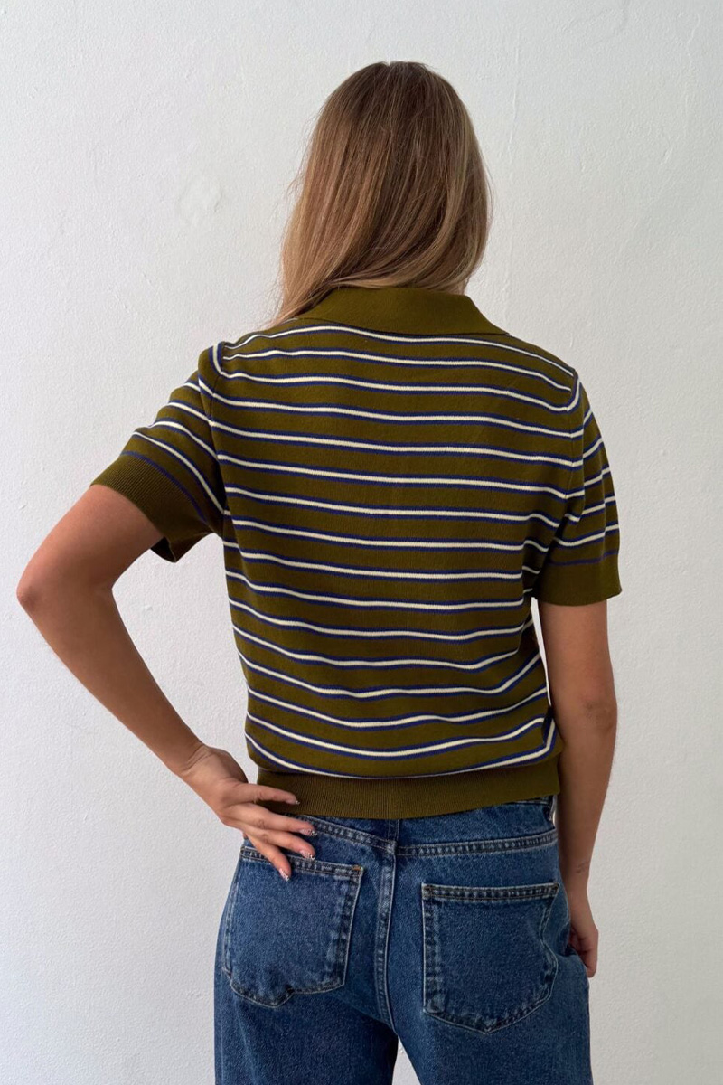 Aduna Polo Knit Olive/Blue - Bilde 2