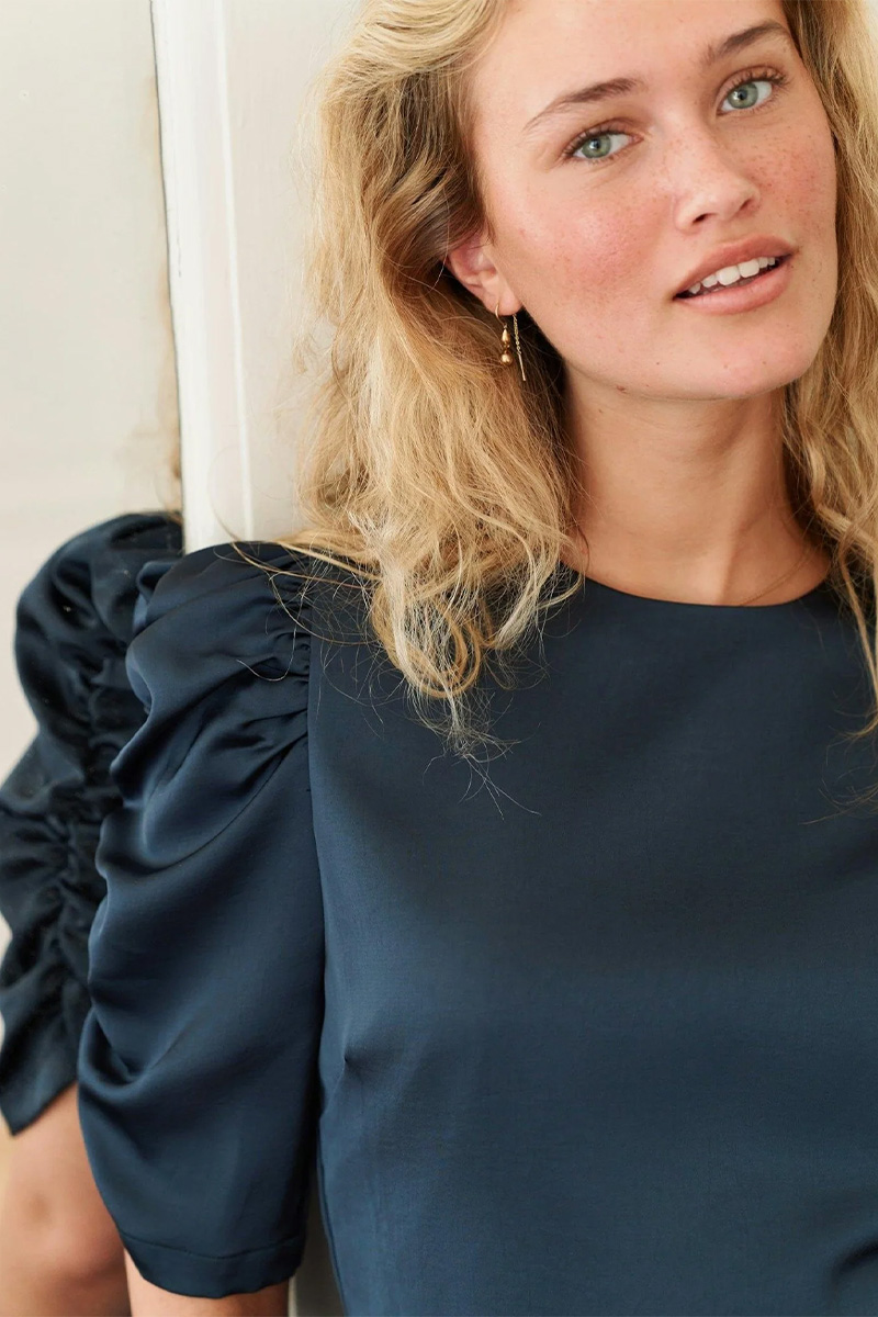Benua Heavy Sateen Blouse Midnight Blue - Bilde 3