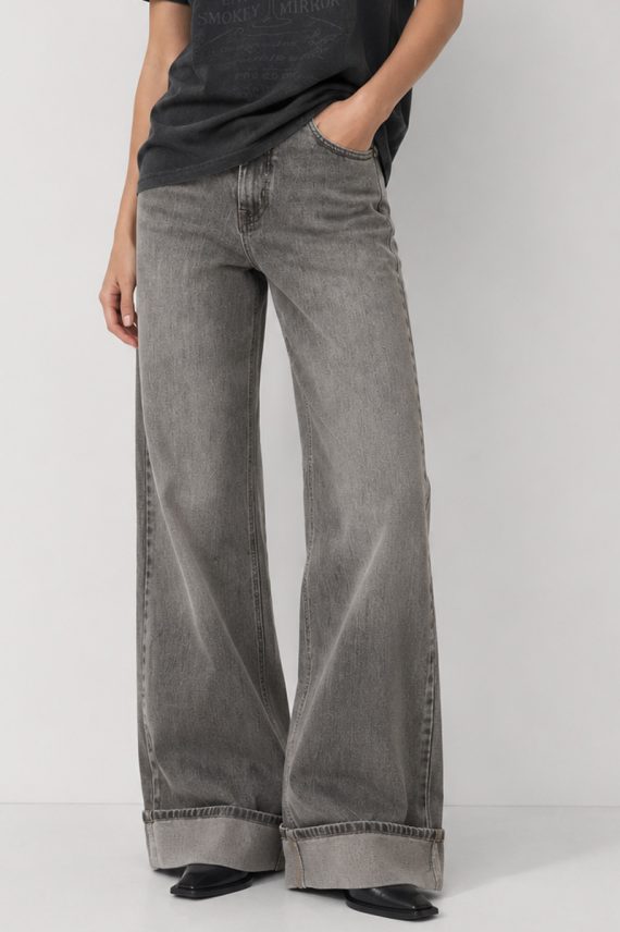 Sara HW Wide Jeans Washed Light Grey