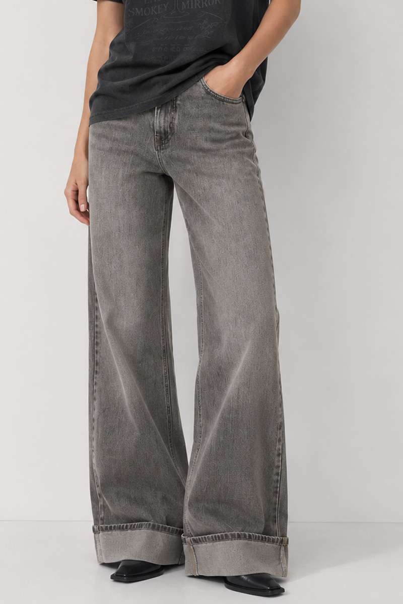 Sara HW Wide Jeans Washed Light Grey