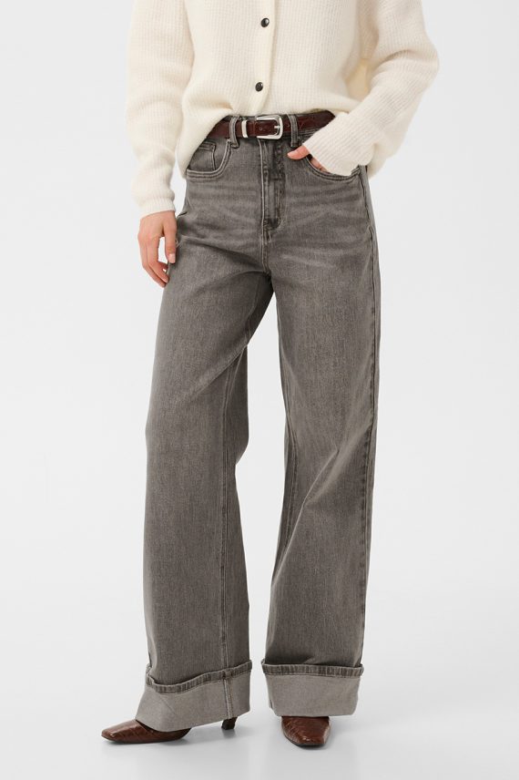 Sara HW Wide Jeans Washed Light Grey