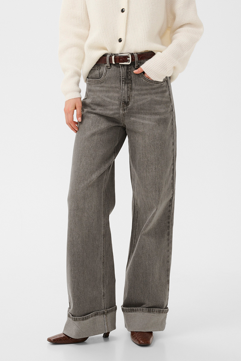 Sara HW Wide Jeans Washed Light Grey