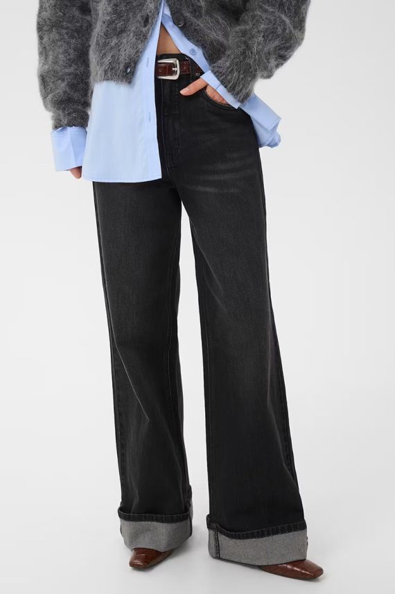 Sara HW Wide Jeans Washed Dark Black