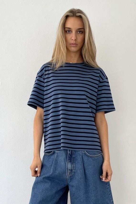 Mejse O-neck Tee Stripe Dusty Blue/Navy