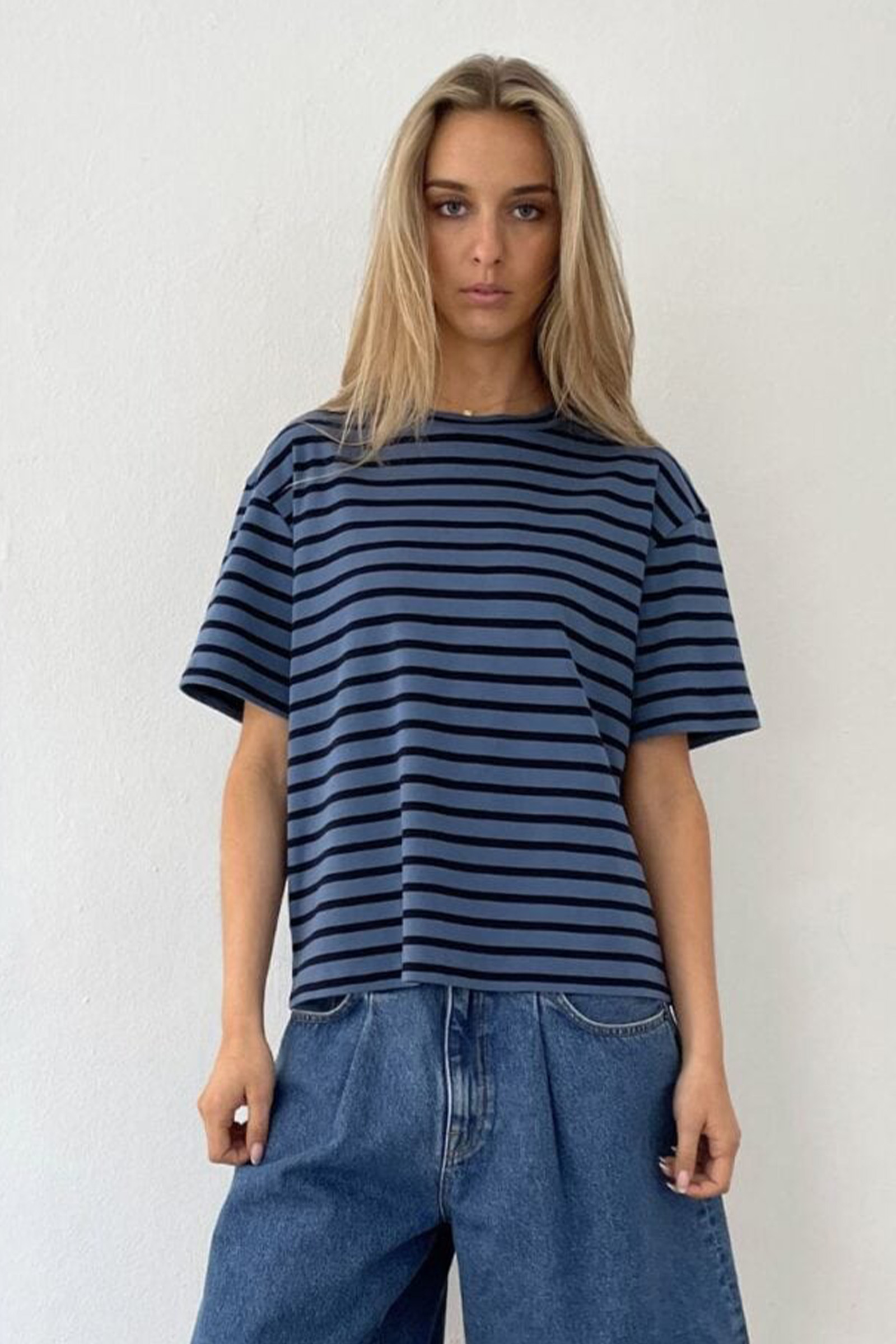 Mejse O-neck Tee Stripe Dusty Blue/Navy
