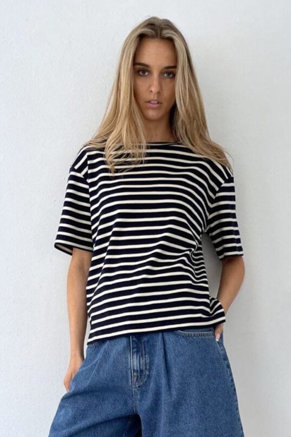 Mejse O-neck Tee Stripe Navy/Off-white